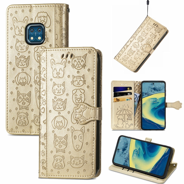 Lovely Cat and Dog Embossing Pattern Horizontal Flip Leather Case , with Holder & Card Slots & Wallet & Cartoon Clasp & Lanyard, For Nokia 2.4, For Nokia 5.4, For Nokia C01 Plus, For Nokia XR20