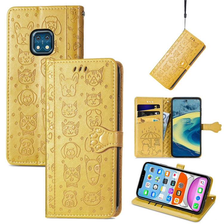 Lovely Cat and Dog Embossing Pattern Horizontal Flip Leather Case , with Holder & Card Slots & Wallet & Cartoon Clasp & Lanyard, For Nokia 2.4, For Nokia 5.4, For Nokia C01 Plus, For Nokia XR20