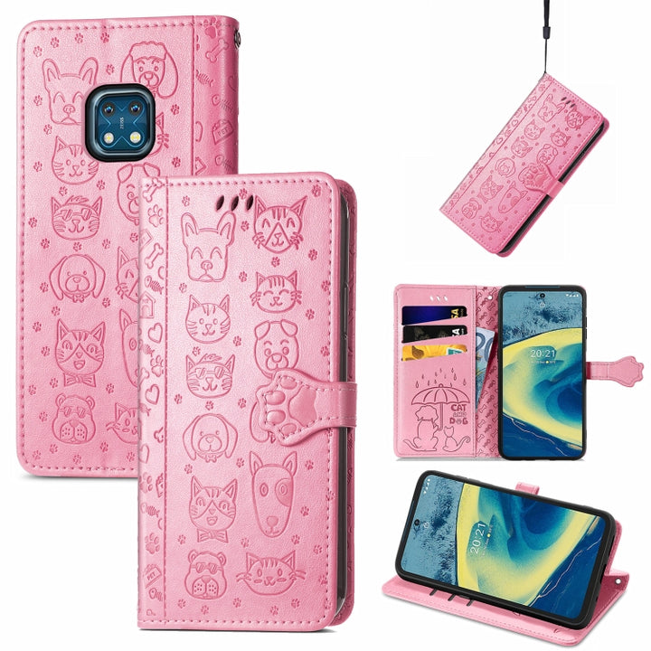 Lovely Cat and Dog Embossing Pattern Horizontal Flip Leather Case , with Holder & Card Slots & Wallet & Cartoon Clasp & Lanyard, For Nokia 2.4, For Nokia 5.4, For Nokia C01 Plus, For Nokia XR20