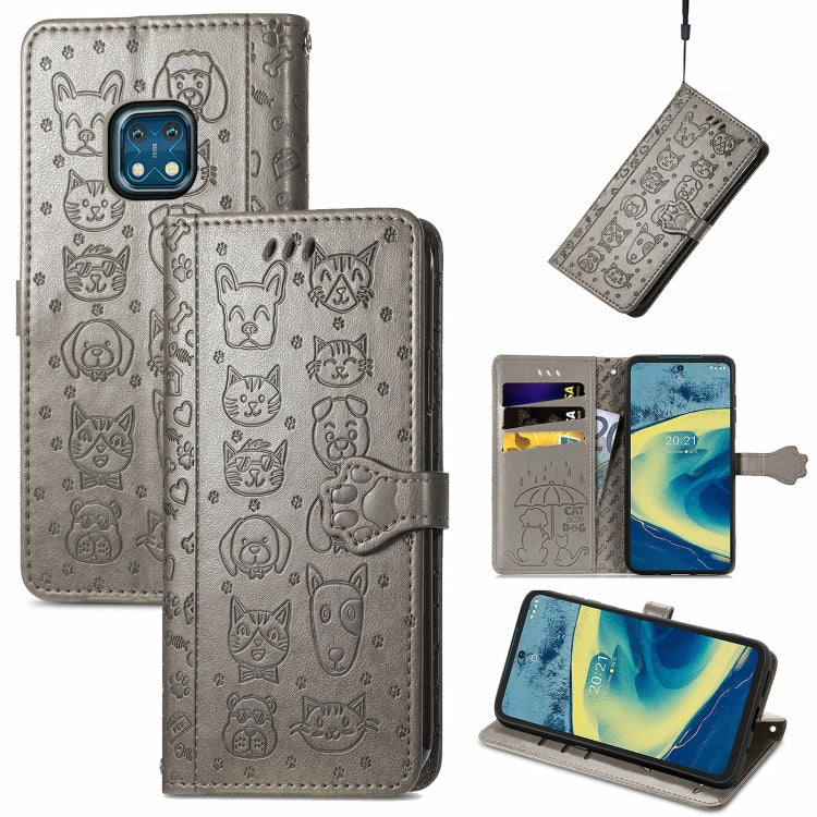 Lovely Cat and Dog Embossing Pattern Horizontal Flip Leather Case , with Holder & Card Slots & Wallet & Cartoon Clasp & Lanyard, For Nokia 2.4, For Nokia 5.4, For Nokia C01 Plus, For Nokia XR20