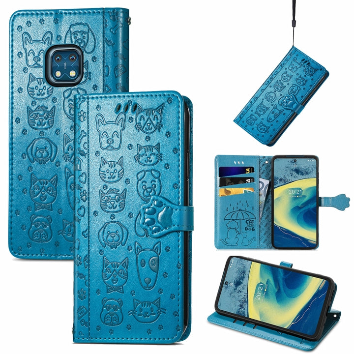 Lovely Cat and Dog Embossing Pattern Horizontal Flip Leather Case , with Holder & Card Slots & Wallet & Cartoon Clasp & Lanyard, For Nokia 2.4, For Nokia 5.4, For Nokia C01 Plus, For Nokia XR20