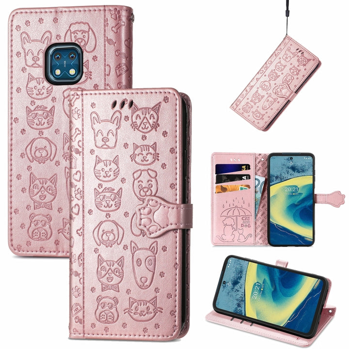 Lovely Cat and Dog Embossing Pattern Horizontal Flip Leather Case , with Holder & Card Slots & Wallet & Cartoon Clasp & Lanyard, For Nokia 2.4, For Nokia 5.4, For Nokia C01 Plus, For Nokia XR20