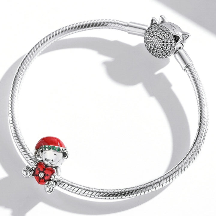 S925 Sterling Silver Christmas Bear Beads DIY Bracelet Necklace Accessories, SCC2035