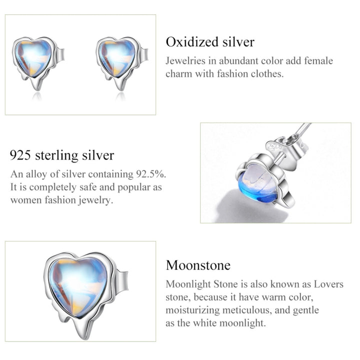 S925 Sterling Silver Heart Shaped Moonstone Women Earrings, Heart Shaped Moonstone