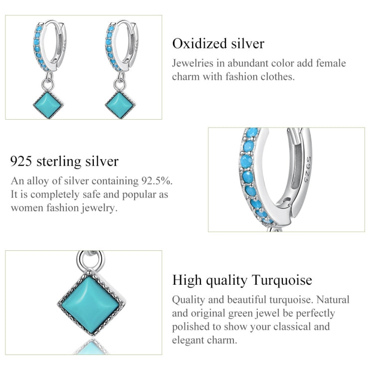 S925 Sterling Silver Rhombus Turquoise Women Earrings, Rhombus Turquoise