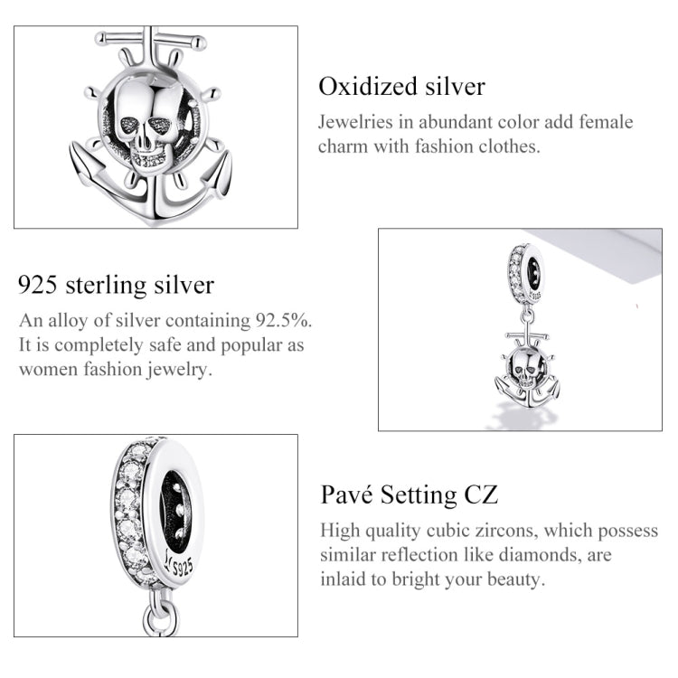 S925 Sterling Silver Pirate Skull Ship Pendant DIY Bracelet Necklace Accessories, Pirate Skull Ship