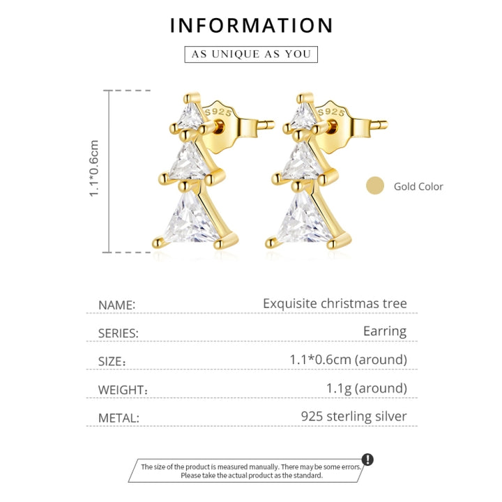 S925 Sterling Silver Exquisite Christmas Tree Ear Studs Women Earrings, Christmas Tree(Silver), Christmas Tree(Gold)