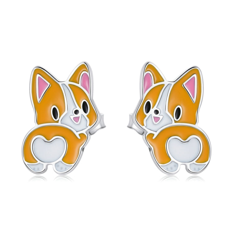 S925 Sterling Silver Cute Corgi Ear Studs Women Earrings, Cute Corgi