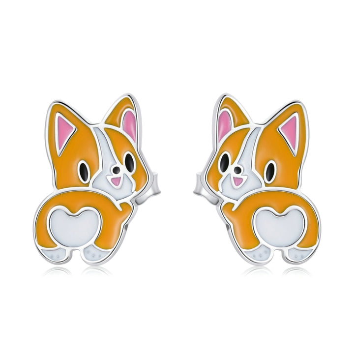 S925 Sterling Silver Cute Corgi Ear Studs Women Earrings, Cute Corgi