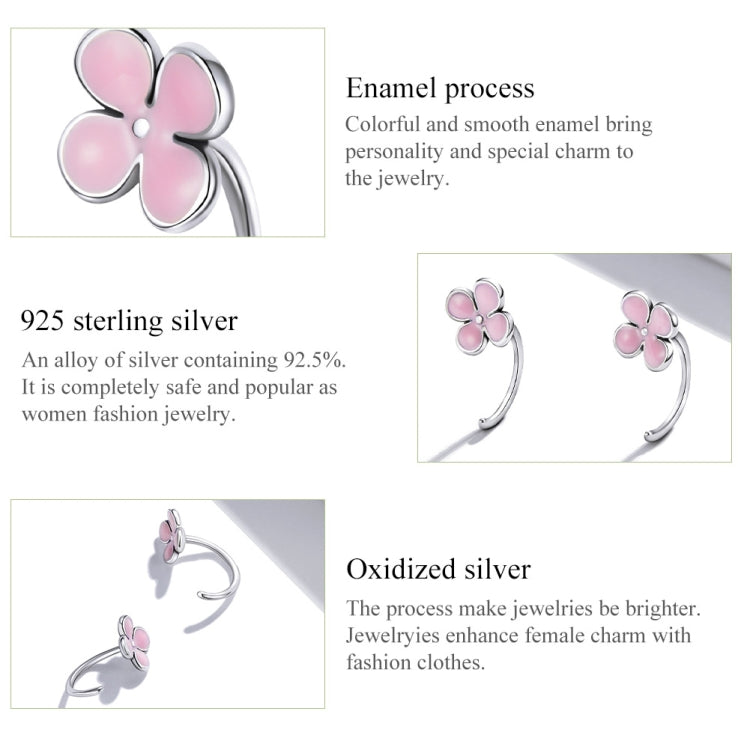 S925 Sterling Silver Pink Flowers Ear Studs Women Earrings, Pink Flowers