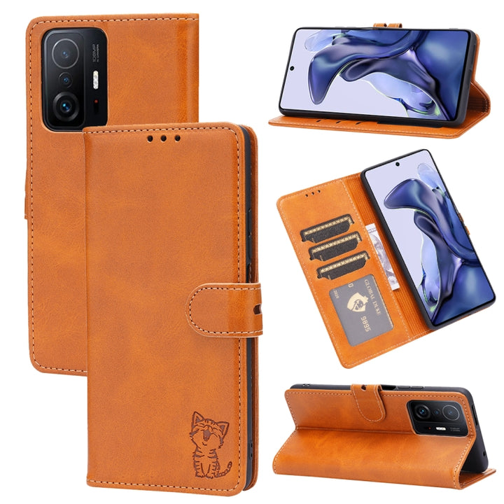 Embossed Happy Cat Pattern Horizontal Flip Leather Case with Holder & Card Slots & Wallet, For Xiaomi Redmi Note 10 Pro 5G, For Xiaomi Redmi 10, For Xiaomi Mi 11, For Xiaomi Mi 11T, For Xiaomi Mi 11 Ultra