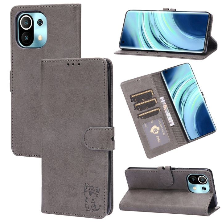 Embossed Happy Cat Pattern Horizontal Flip Leather Case with Holder & Card Slots & Wallet, For Xiaomi Redmi Note 10 Pro 5G, For Xiaomi Redmi 10, For Xiaomi Mi 11, For Xiaomi Mi 11T, For Xiaomi Mi 11 Ultra