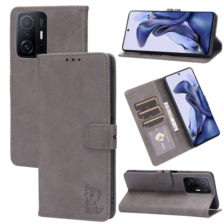 Embossed Happy Cat Pattern Horizontal Flip Leather Case with Holder & Card Slots & Wallet, For Xiaomi Redmi Note 10 Pro 5G, For Xiaomi Redmi 10, For Xiaomi Mi 11, For Xiaomi Mi 11T, For Xiaomi Mi 11 Ultra