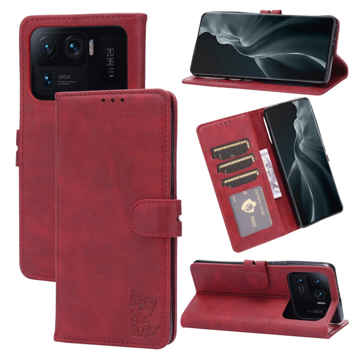 Embossed Happy Cat Pattern Horizontal Flip Leather Case with Holder & Card Slots & Wallet, For Xiaomi Redmi Note 10 Pro 5G, For Xiaomi Redmi 10, For Xiaomi Mi 11, For Xiaomi Mi 11T, For Xiaomi Mi 11 Ultra