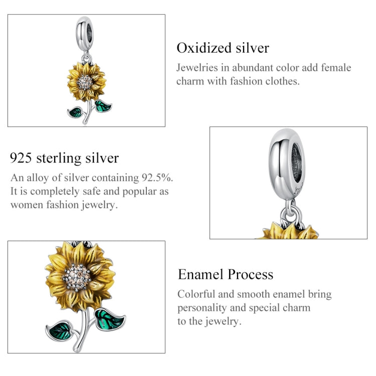 S925 Sterling Silver Sunflower Pendant DIY Bracelet Necklace Accessories, Sunflower