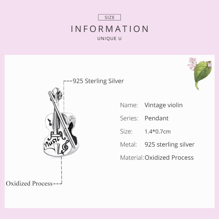 S925 Sterling Silver Retro Violin Beads DIY Bracelet Necklace Accessories, Retro Violin