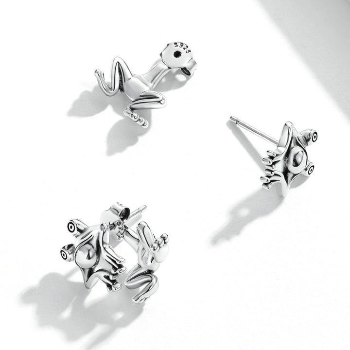 S925 Sterling Silver Fun Frog Ear Studs Women Earrings, Fun Frog