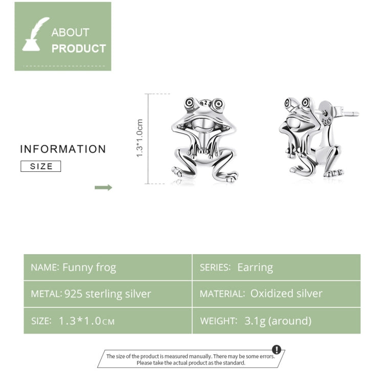 S925 Sterling Silver Fun Frog Ear Studs Women Earrings, Fun Frog