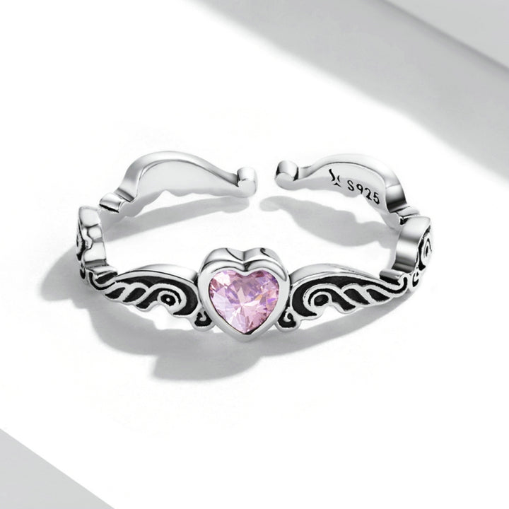 S925 Sterling Silver Retro Flower Heart Women Open Ring, Retro Flower Heart