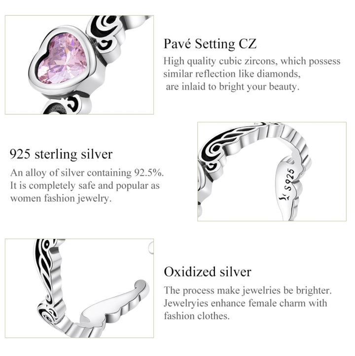 S925 Sterling Silver Retro Flower Heart Women Open Ring, Retro Flower Heart