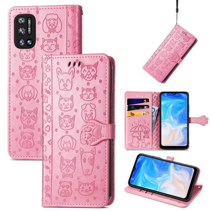 Cat and Dog Embossed Horizontal Flip Phone Leather Case with Holder & Card Slot & Wallet & Lanyard, For Doogee N40 Pro, For Infinix Zero 8, For OPPO Realme C21Y, For Vodafone Smart E11