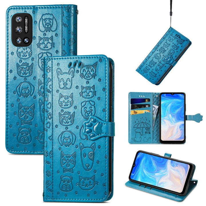 Cat and Dog Embossed Horizontal Flip Phone Leather Case with Holder & Card Slot & Wallet & Lanyard, For Doogee N40 Pro, For Infinix Zero 8, For OPPO Realme C21Y, For Vodafone Smart E11