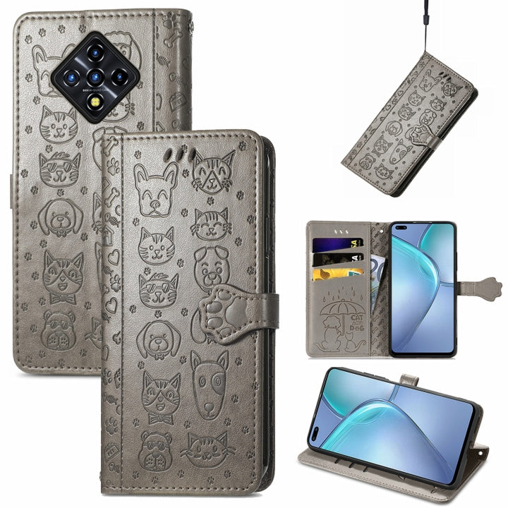 Cat and Dog Embossed Horizontal Flip Phone Leather Case with Holder & Card Slot & Wallet & Lanyard, For Doogee N40 Pro, For Infinix Zero 8, For OPPO Realme C21Y, For Vodafone Smart E11