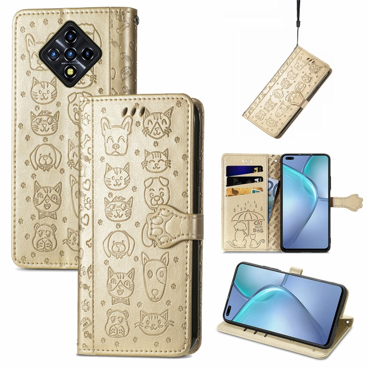 Cat and Dog Embossed Horizontal Flip Phone Leather Case with Holder & Card Slot & Wallet & Lanyard, For Doogee N40 Pro, For Infinix Zero 8, For OPPO Realme C21Y, For Vodafone Smart E11