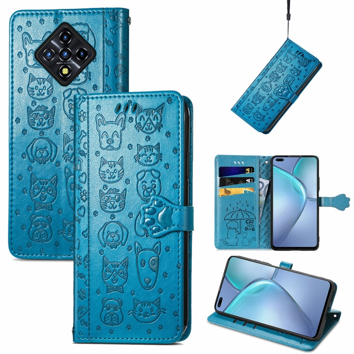 Cat and Dog Embossed Horizontal Flip Phone Leather Case with Holder & Card Slot & Wallet & Lanyard, For Doogee N40 Pro, For Infinix Zero 8, For OPPO Realme C21Y, For Vodafone Smart E11