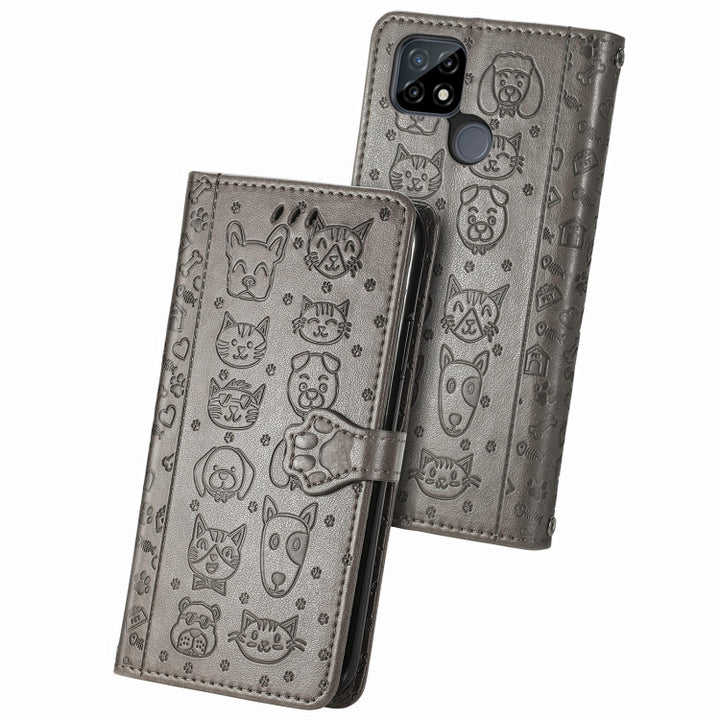 Cat and Dog Embossed Horizontal Flip Phone Leather Case with Holder & Card Slot & Wallet & Lanyard, For Doogee N40 Pro, For Infinix Zero 8, For OPPO Realme C21Y, For Vodafone Smart E11