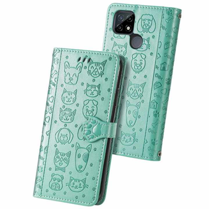 Cat and Dog Embossed Horizontal Flip Phone Leather Case with Holder & Card Slot & Wallet & Lanyard, For Doogee N40 Pro, For Infinix Zero 8, For OPPO Realme C21Y, For Vodafone Smart E11