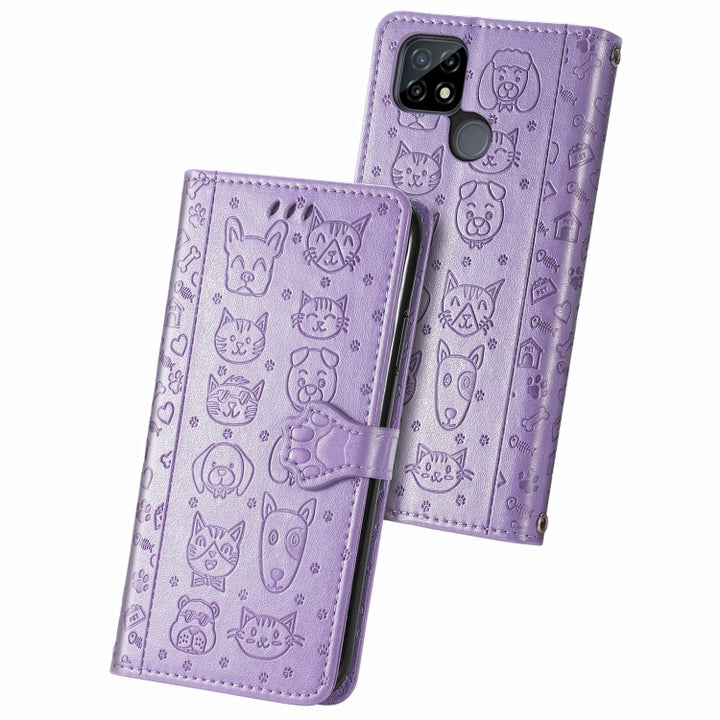 Cat and Dog Embossed Horizontal Flip Phone Leather Case with Holder & Card Slot & Wallet & Lanyard, For Doogee N40 Pro, For Infinix Zero 8, For OPPO Realme C21Y, For Vodafone Smart E11