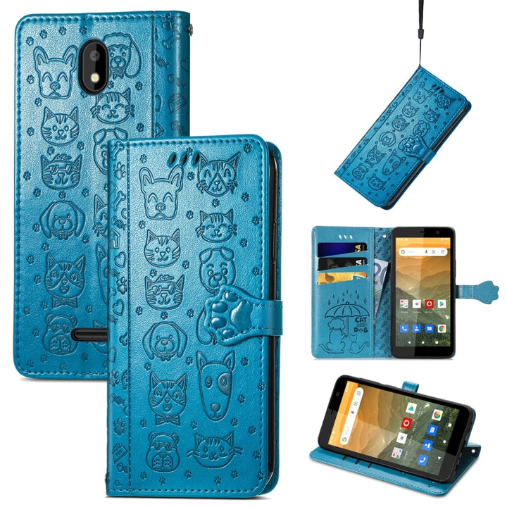 Cat and Dog Embossed Horizontal Flip Phone Leather Case with Holder & Card Slot & Wallet & Lanyard, For Doogee N40 Pro, For Infinix Zero 8, For OPPO Realme C21Y, For Vodafone Smart E11