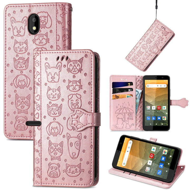 Cat and Dog Embossed Horizontal Flip Phone Leather Case with Holder & Card Slot & Wallet & Lanyard, For Doogee N40 Pro, For Infinix Zero 8, For OPPO Realme C21Y, For Vodafone Smart E11