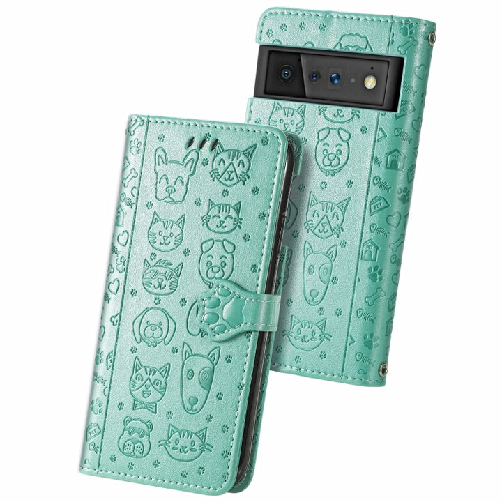 Cat and Dog Embossed Horizontal Flip Phone Leather Case with Holder & Card Slot & Wallet & Lanyard, For Wiko Power U30, For Xiaomi Mi 11T / 11T Pro, For Honor Play 5T Youth, For Google Pixel 6