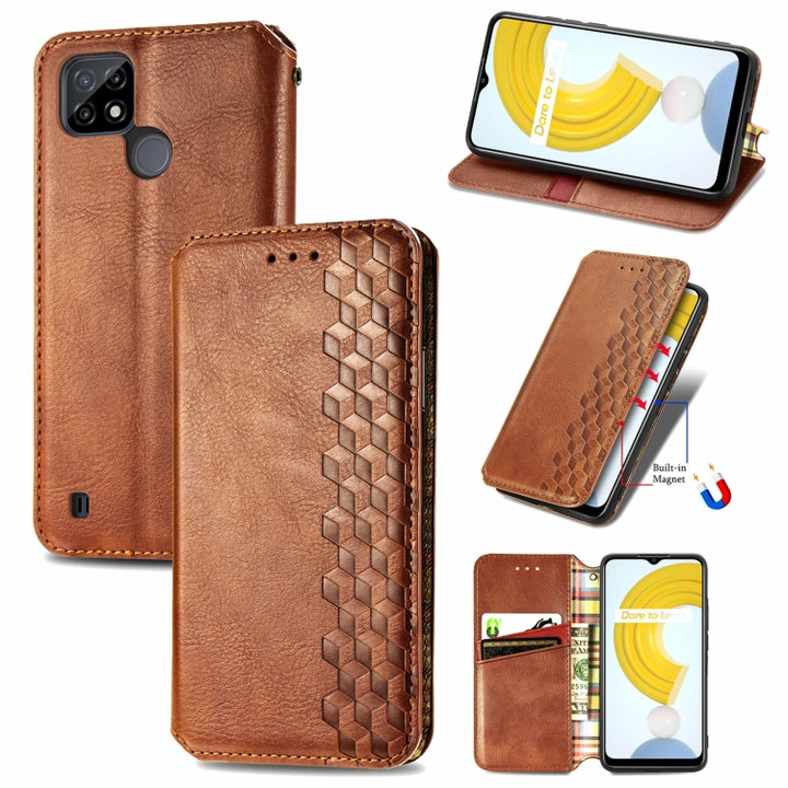 Cubic Grid Pressed Horizontal Flip Magnetic Leather Case with Holder & Card Slots & Wallet, For Doogee N40 Pro, For Infinix Zero 8, For OPPO Realme C21Y, For Vodafone Smart E11, For Wiko Power U30