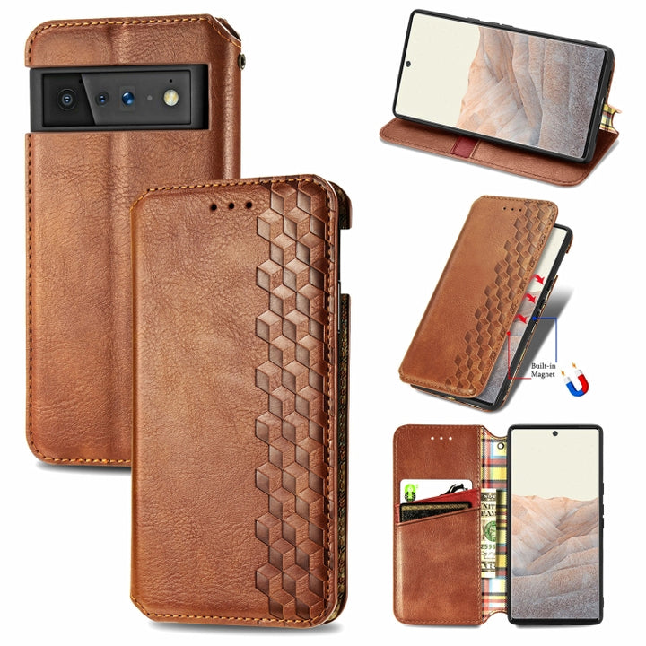 Cubic Grid Pressed Horizontal Flip Magnetic Leather Case with Holder & Card Slots & Wallet, For Xiaomi Mi 11T / Mi 11T Pro, For Google Pixel 6, For Honor Play 5T Youth