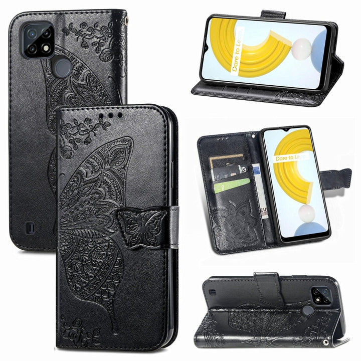 Butterfly Love Flowers Embossed Horizontal Flip Leather Case with Holder & Card Slots & Wallet & Lanyard, For DOOGEE N40 Pro, For Infinix Zero 8, For OPPO Realme C21Y, For Vodafone Smart E11