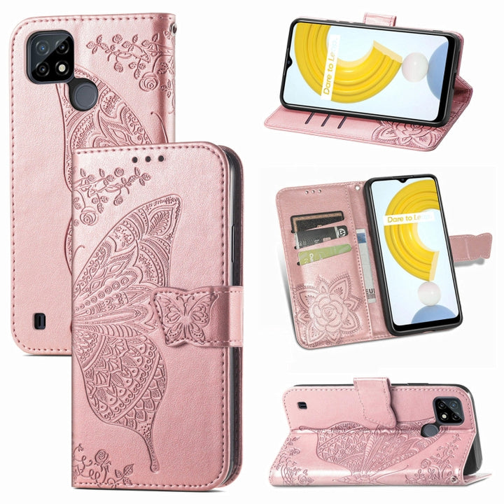 Butterfly Love Flowers Embossed Horizontal Flip Leather Case with Holder & Card Slots & Wallet & Lanyard, For DOOGEE N40 Pro, For Infinix Zero 8, For OPPO Realme C21Y, For Vodafone Smart E11