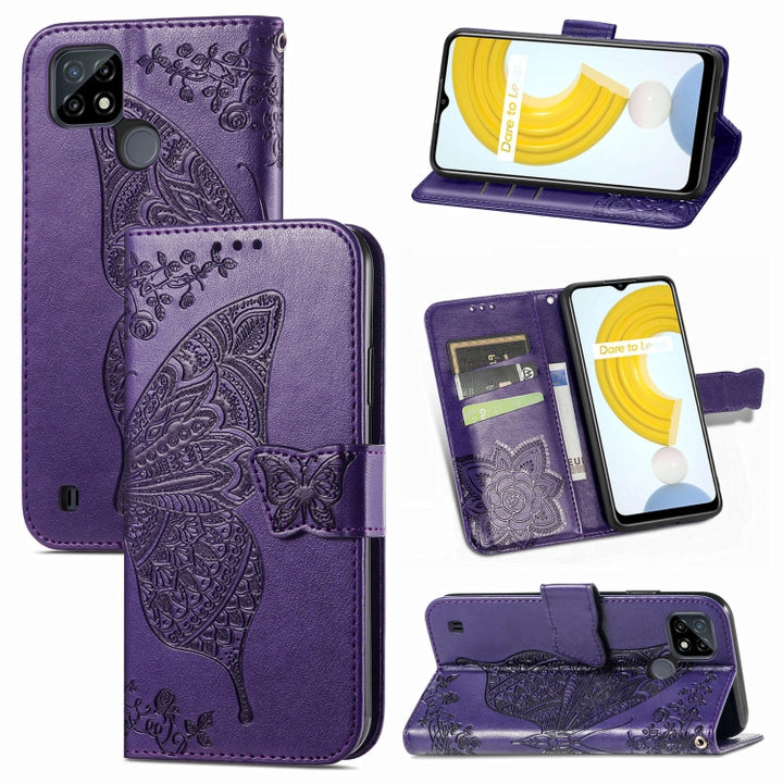 Butterfly Love Flowers Embossed Horizontal Flip Leather Case with Holder & Card Slots & Wallet & Lanyard, For DOOGEE N40 Pro, For Infinix Zero 8, For OPPO Realme C21Y, For Vodafone Smart E11