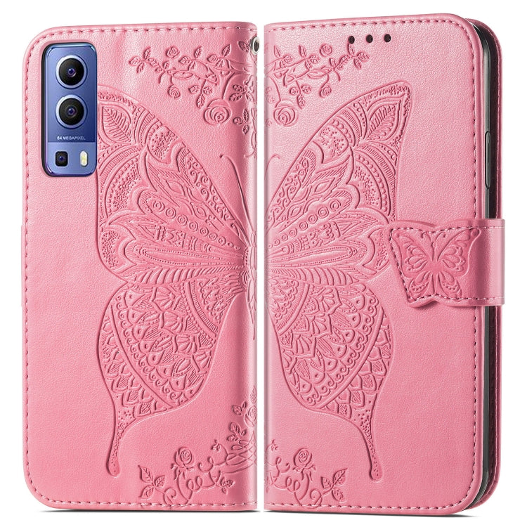 Butterfly Love Flowers Embossed Horizontal Flip Leather Case with Holder & Card Slots & Wallet & Lanyard, For vivo Y72 5G