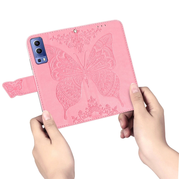 Butterfly Love Flowers Embossed Horizontal Flip Leather Case with Holder & Card Slots & Wallet & Lanyard, For vivo Y72 5G