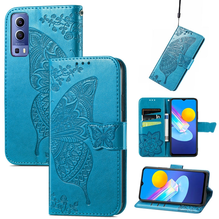 Butterfly Love Flowers Embossed Horizontal Flip Leather Case with Holder & Card Slots & Wallet & Lanyard, For vivo Y72 5G