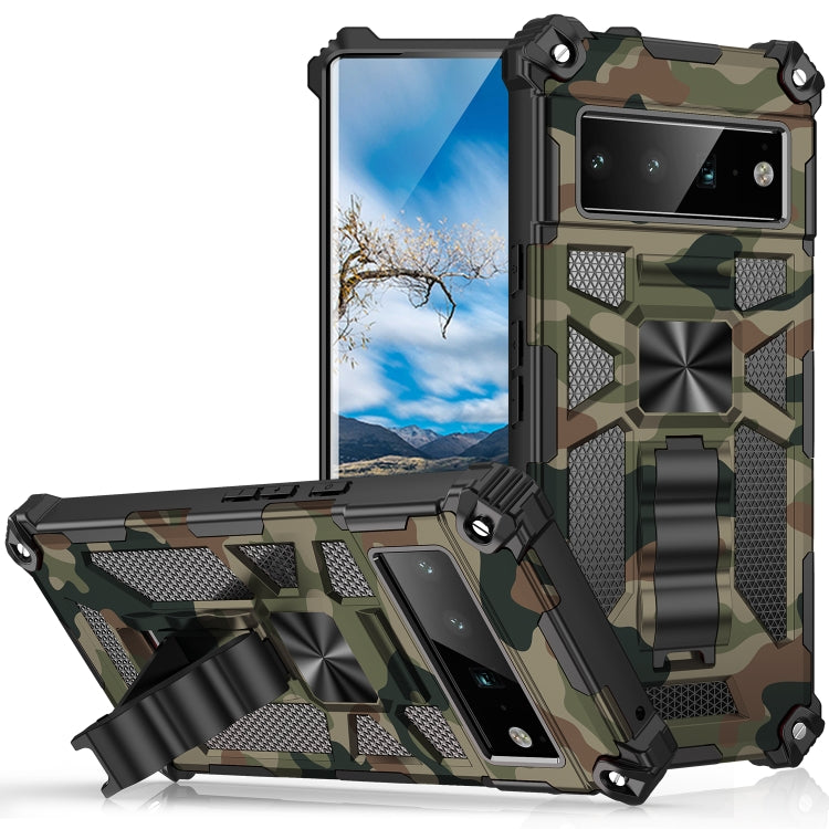 Camouflage Armor Shockproof TPU + PC Magnetic Phone Case with Holder, For Google Pixel 6 Pro, For Motorola G Pure