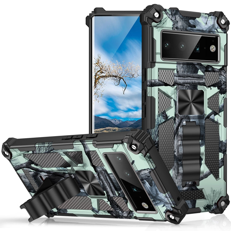 Camouflage Armor Shockproof TPU + PC Magnetic Phone Case with Holder, For Google Pixel 6 Pro, For Motorola G Pure