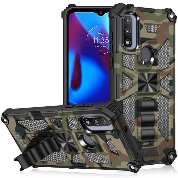 Camouflage Armor Shockproof TPU + PC Magnetic Phone Case with Holder, For Google Pixel 6 Pro, For Motorola G Pure