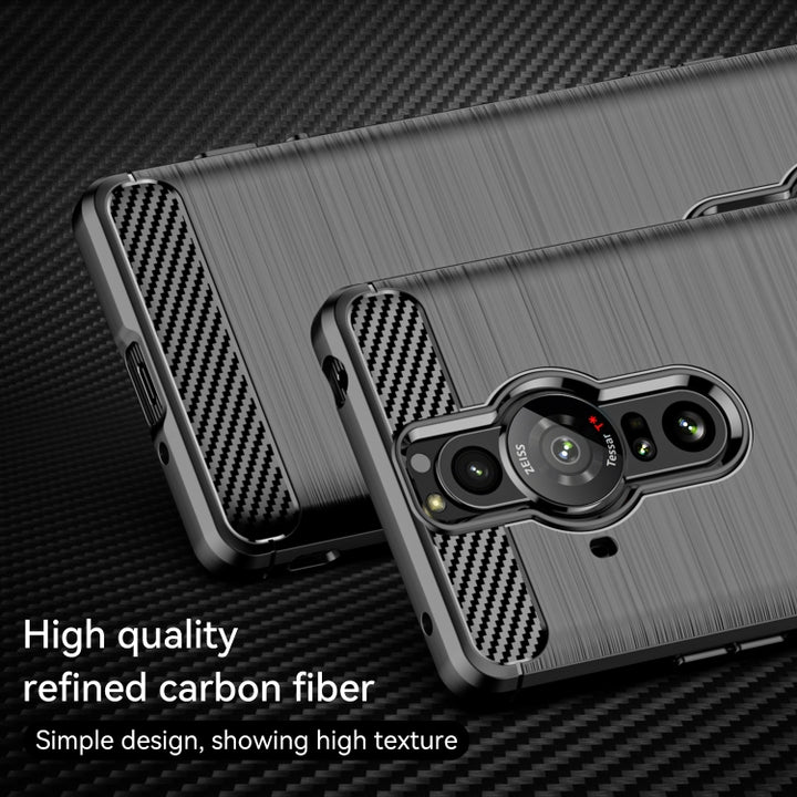 Brushed Carbon Fiber Texture TPU Phone Case, For Sony Xperia Pro-I