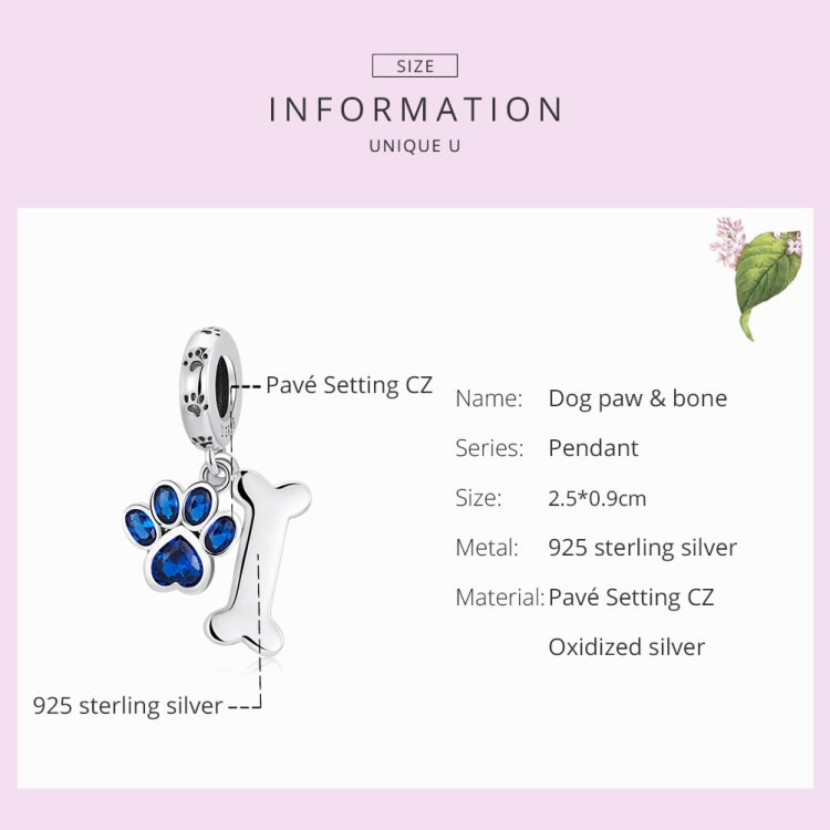 S925 Sterling Silver Dog Paw Bone Pendant DIY Bracelet Necklace Accessories, Dog Paw Bone