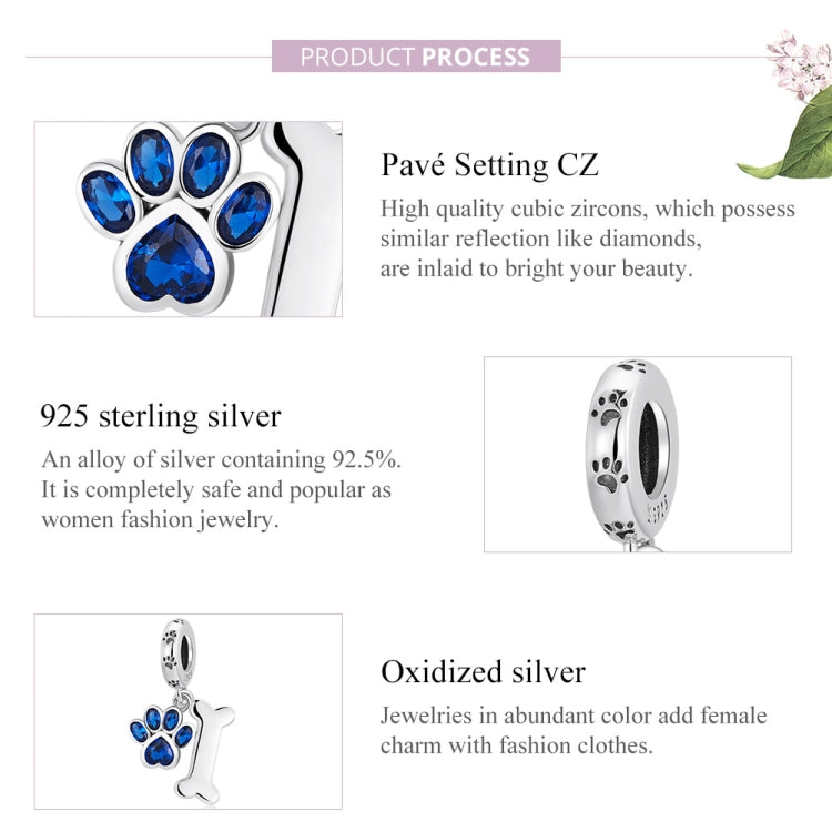 S925 Sterling Silver Dog Paw Bone Pendant DIY Bracelet Necklace Accessories, Dog Paw Bone