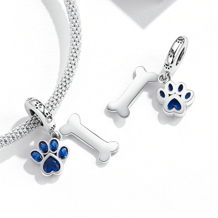 S925 Sterling Silver Dog Paw Bone Pendant DIY Bracelet Necklace Accessories, Dog Paw Bone